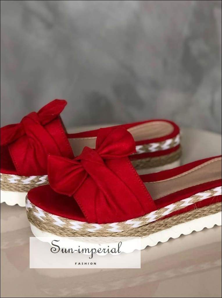 Women Sandals Mid Heels Wedge Bow Tie Slippers vintage style SUN-IMPERIAL United States