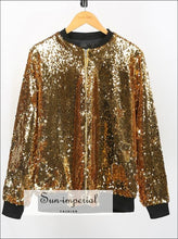 Women Sequins Coat Bomber Jacket Long Sleeve Zipper Streetwear Loose Glitter coat, fall outfit, glitter, glittery, jacket SUN-IMPERIAL 