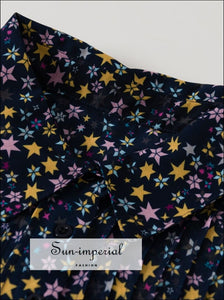 Women Sheer Pleated Long Sleeve Buttoned Mini Dress with Colorful Stars Print and Turn-down Collar bohemian style, boho casual harajuku 