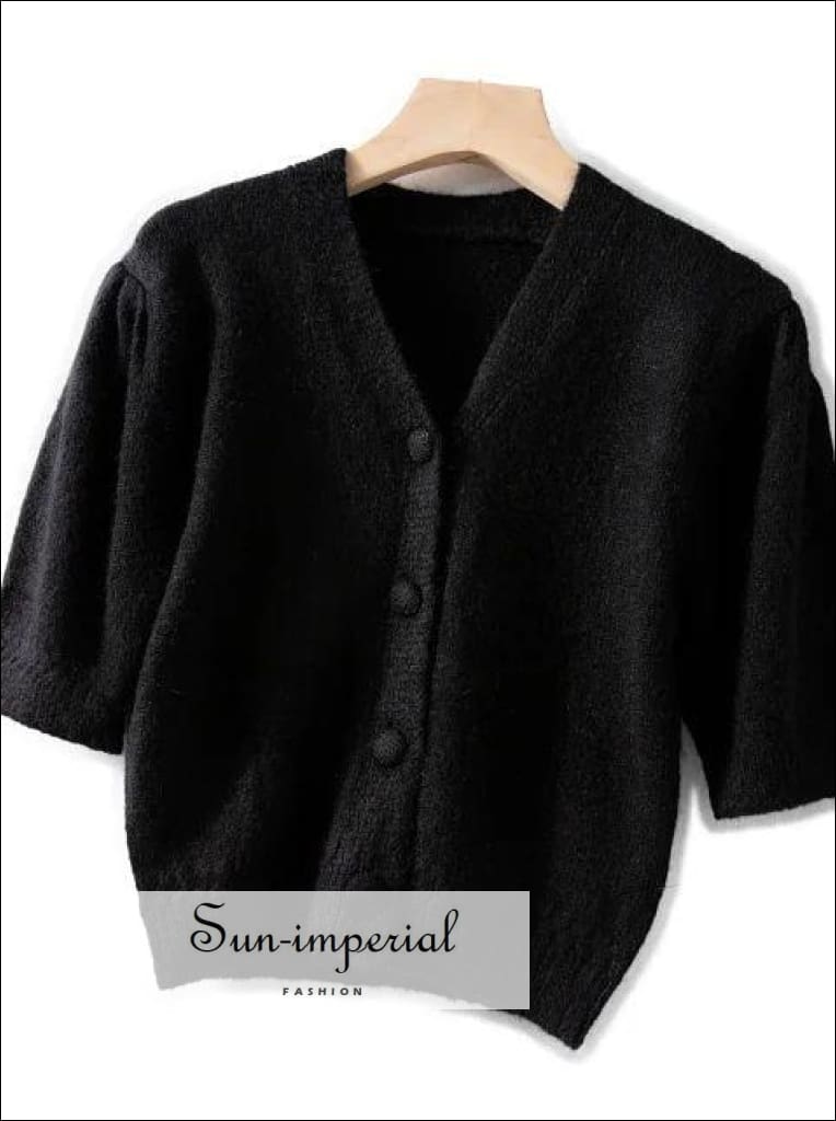 Women Short Sleeve Knitted Cardigan Single Breasted Sweater top SUN-IMPERIAL United States