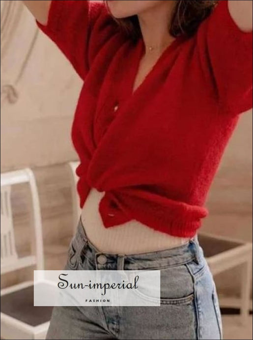 Women Short Sleeve Knitted Cardigan Single Breasted Sweater top SUN-IMPERIAL United States