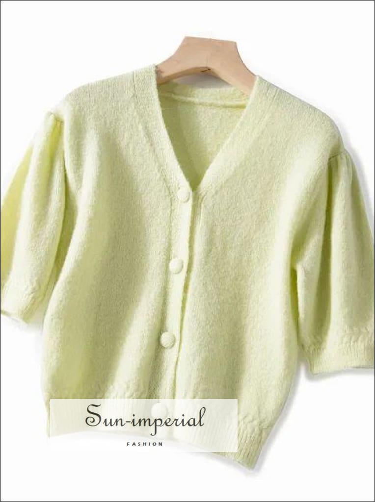 Women Short Sleeve Knitted Cardigan Single Breasted Sweater top SUN-IMPERIAL United States