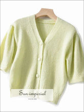 Women Short Sleeve Knitted Cardigan Single Breasted Sweater top SUN-IMPERIAL United States