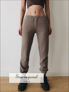 Women side Pockets Cuffed Skinny Jogger Vintage Sweat Pants
