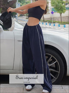 Women Oversize Loose Side Stripes Sweatpants Jogger With Drawstring Cuffs Basic style, casual harajuku PUNK STYLE, sporty style Sun-Imperial