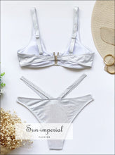 Women Silver Glitter Sequin Spliced V Shaped Bikini Set SUN-IMPERIAL United States