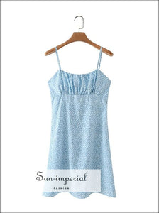 Sun-imperial - women sky Blue floral summer Beach sleeveless a-line mini dress with cami strap Blue / L Sun-imperial - women sky Blue floral summer Beach sleeveless a-line mini dress with cami strap Blue / L