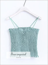 Women Smocked Cropped Tank with a Ruched Sweetheart Neckline Lovely Crop Cami top BASIC SUN-IMPERIAL United States