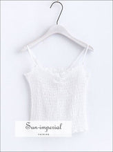 Women Smocked Cropped Tank with a Ruched Sweetheart Neckline Lovely Crop Cami top BASIC SUN-IMPERIAL United States