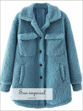 Women Soft Blue Teddy Coat with Pocket and Buttons detail Basic style, bohemian boho casual harajuku style SUN-IMPERIAL United States