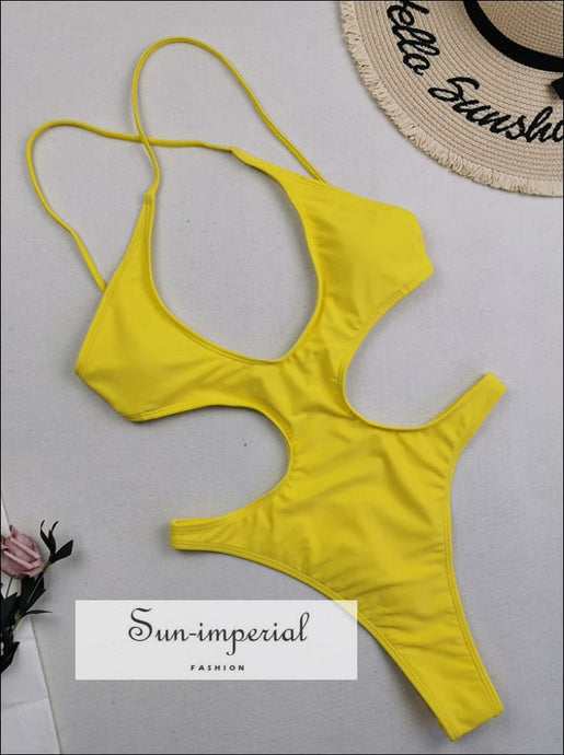 Women Solid Cut out One Piece Swimsuit with front X Details Out With Front details Sun-Imperial United States
