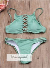 Women Solid Mint Green Two-piece Bikini Set High Waist Lace front top and side bottom Front Top And Side Bottom SUN-IMPERIAL United States