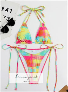 Women Splash Color Wire Free Tringle Bikini Set Printed Sun-Imperial United States