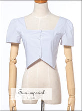 Women Square Neck Botton front Cotton top with Short Sleeve
