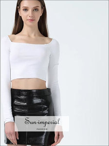 Women Square Neck Long Sleeve Crop Tops Ribbed T-shirt with Cropped Tee BASIC SUN-IMPERIAL United States