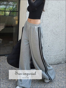 Women Straight Leg Jogger With Asymmetric Side Striped Detail Sweatpant Basic style, harajuku PUNK STYLE, sporty street style Sun-Imperial