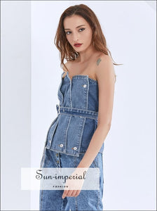 Women Strapless Denim Tube top with Accordion Folds detail Unique style Sun-Imperial United States