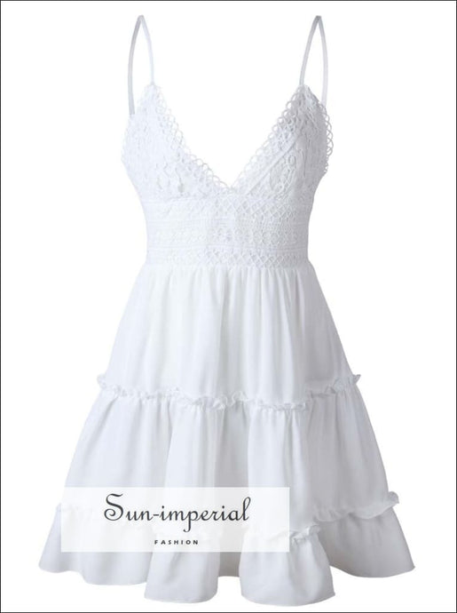 Women White Sleeveless Lace Backless Beach Dress Sun-Imperial United States