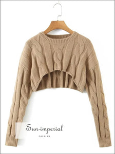 Women Super Cropped Cable Knitted Jumper Basic style, casual chick sexy harajuku Preppy Style Clothes Sun-Imperial United States