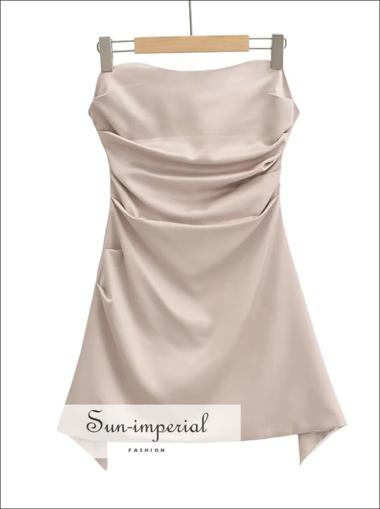 Women’s Sweetheart Neckline Solid Satin Tube Mini Dress With Ruched Waist Detail Sun-Imperial United States