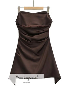 Women’s Sweetheart Neckline Solid Satin Tube Mini Dress With Ruched Waist Detail Sun-Imperial United States