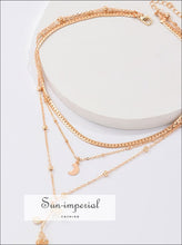 Women Three Layers Gold Necklace With Moon And Rose Flower Pendant Detail layers necklace Sun-Imperial United States