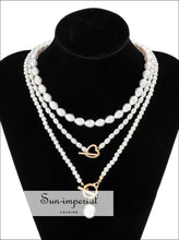 Women Three Layers Pearl Necklace With Golden Heart Buckle Pendant Detail Sun-Imperial United States