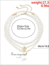 Women Three Layers Pearl Necklace With Golden Heart Buckle Pendant Detail Sun-Imperial United States