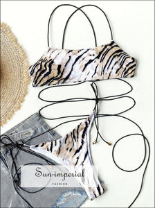 Women Tiger Print Wrap around Bikini Tank and side Straps Tie Bottoms Around And Side SUN-IMPERIAL United States