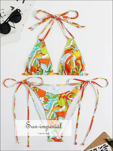 Women Tropical Print Wire Free Tringle Bikini Set Printed Sun-Imperial United States