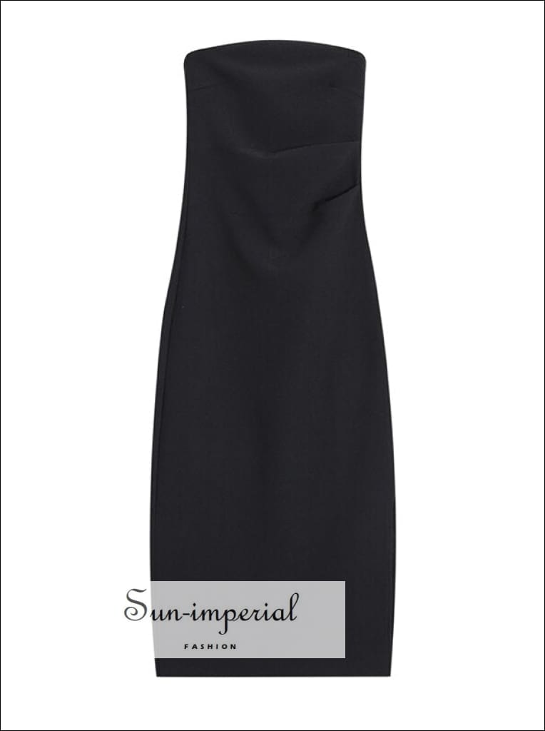 Women’s Solid Strapless Midi Dress With Fold Waist And Side Slit Detail Sun-Imperial United States