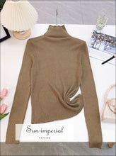 Women Solid Long Sleeved Turtleneck Sheer Knit Top Jumper Sun-Imperial United States
