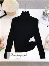 Women Solid Long Sleeved Turtleneck Sheer Knit Top Jumper Sun-Imperial United States