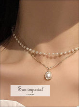 Women Two Layers Choker Necklace With Pearl Pendant Sun-Imperial United States