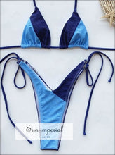 Women Two Tone Blue V Splice High Waist Bikini Set 2 TONE BIKINI, bikini, BIKINI COLOR BLOCK, bikini set, striped SUN-IMPERIAL United States