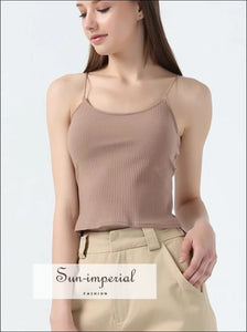 Women U Neck Stripe Camis Basic Crop Tops Tank Tops