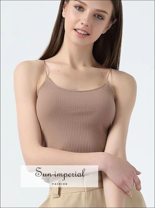 Women U Neck Stripe Camis Basic Crop Tops Tank Tops
