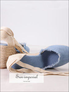 Women Vintage Canvas Wedge Summer Mid Heel Height Sandal Shoes SUN-IMPERIAL United States