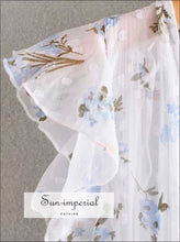 Women Vintage Chiffon Floral Print Dress Ruffles Decor V-neck Midi SUN-IMPERIAL United States