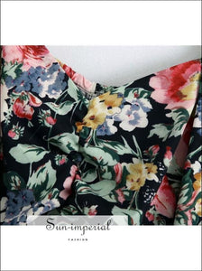 Women Vintage Floral Print Ruched Cropped Blouse with Square Collar Long Puff Sleeve detail top SUN-IMPERIAL United States