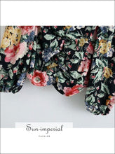 Women Vintage Floral Print Ruched Cropped Blouse with Square Collar Long Puff Sleeve detail top SUN-IMPERIAL United States