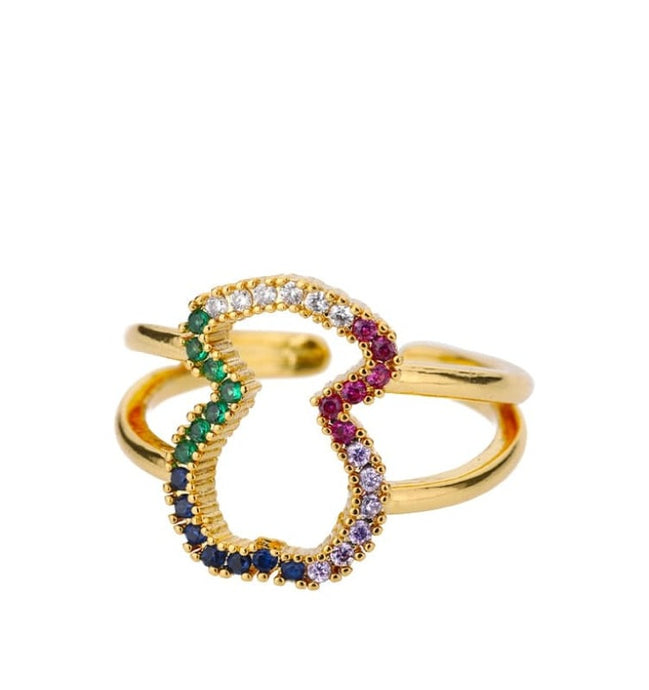 Gold Plated Stainless Steel Adjustable Statement Ring With Colorful Geometric Zircons Design Sun-Imperial United States