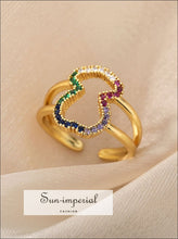 Gold Plated Stainless Steel Adjustable Statement Ring With Colorful Geometric Zircons Design Sun-Imperial United States