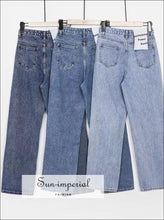 Women Vintage High Waist Straight Leg Jeans Blue Wide Leg Jean