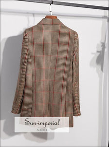 Women Vintage Plaid Blazer Coat Notched Collar Long Sleeve Jacket casual style, elegant office wear, street vintage style SUN-IMPERIAL 