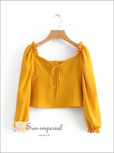 Women Vintage Sweetheart Neck Blouse Frill Elastic Puff Sleeve top