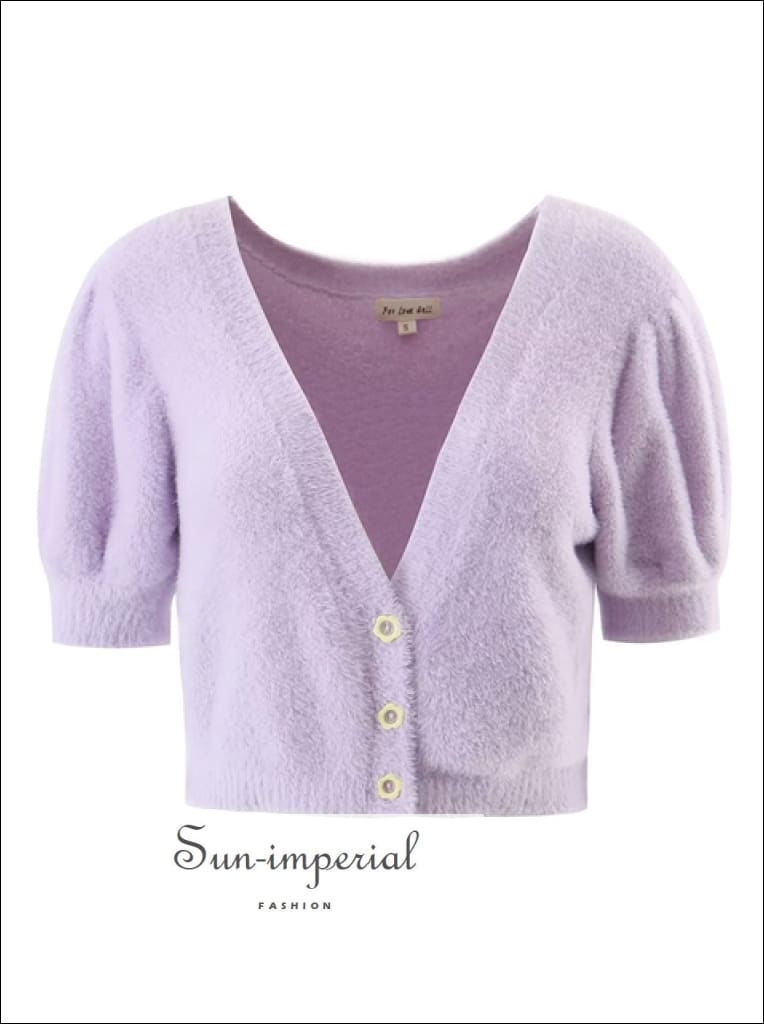 Sun-imperial - women violet puff short sleeve v neck fuzzy