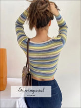 Women Viscose Square Neck Crop Knitted Top In Multi Stripe amazon Sun-Imperial United States