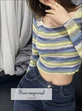 Women Viscose Square Neck Crop Knitted Top In Multi Stripe amazon Sun-Imperial United States