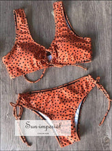 Women Wave Dot Print Beach Swimsuit Fashion Two-piece High Waist Bikini Suit Push-up Bra SUN-IMPERIAL United States